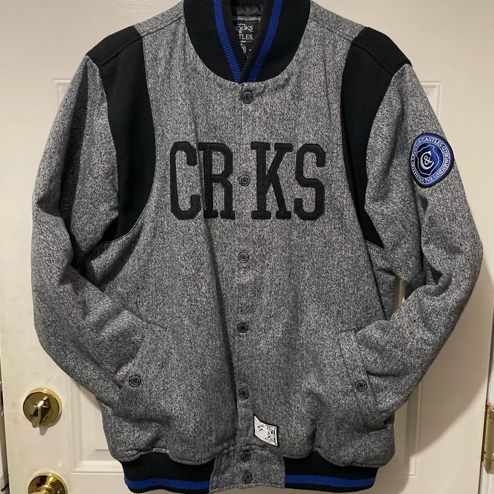 Crooks & Castles Gray and Black Varsity Jacket .Excellent used condition